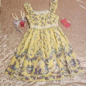 Angelic Pretty Happy Garden Tea Time Yellow Jsk and Headbow Set EGL J Fashion